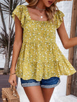 Temperament Floral Square Neck Top: Yellow