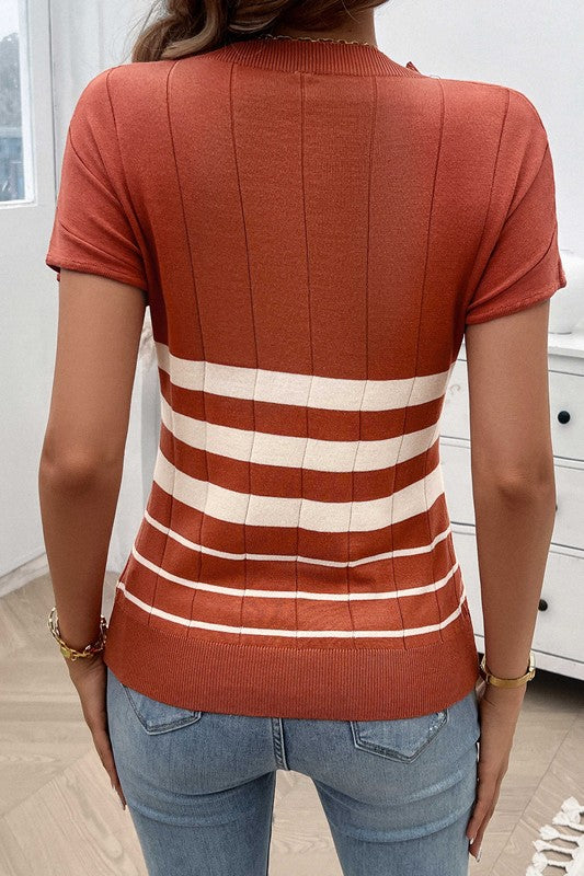 Striped Crew Neck Short Sleeve Top