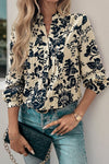 Floral Notched Neck Long Sleeve Blouse