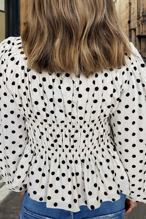 Polka Dot Bow Square Neck Peplum Blouse