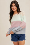 COLOR BLOCK BUBBLE SLEEVE CROP SWEATER