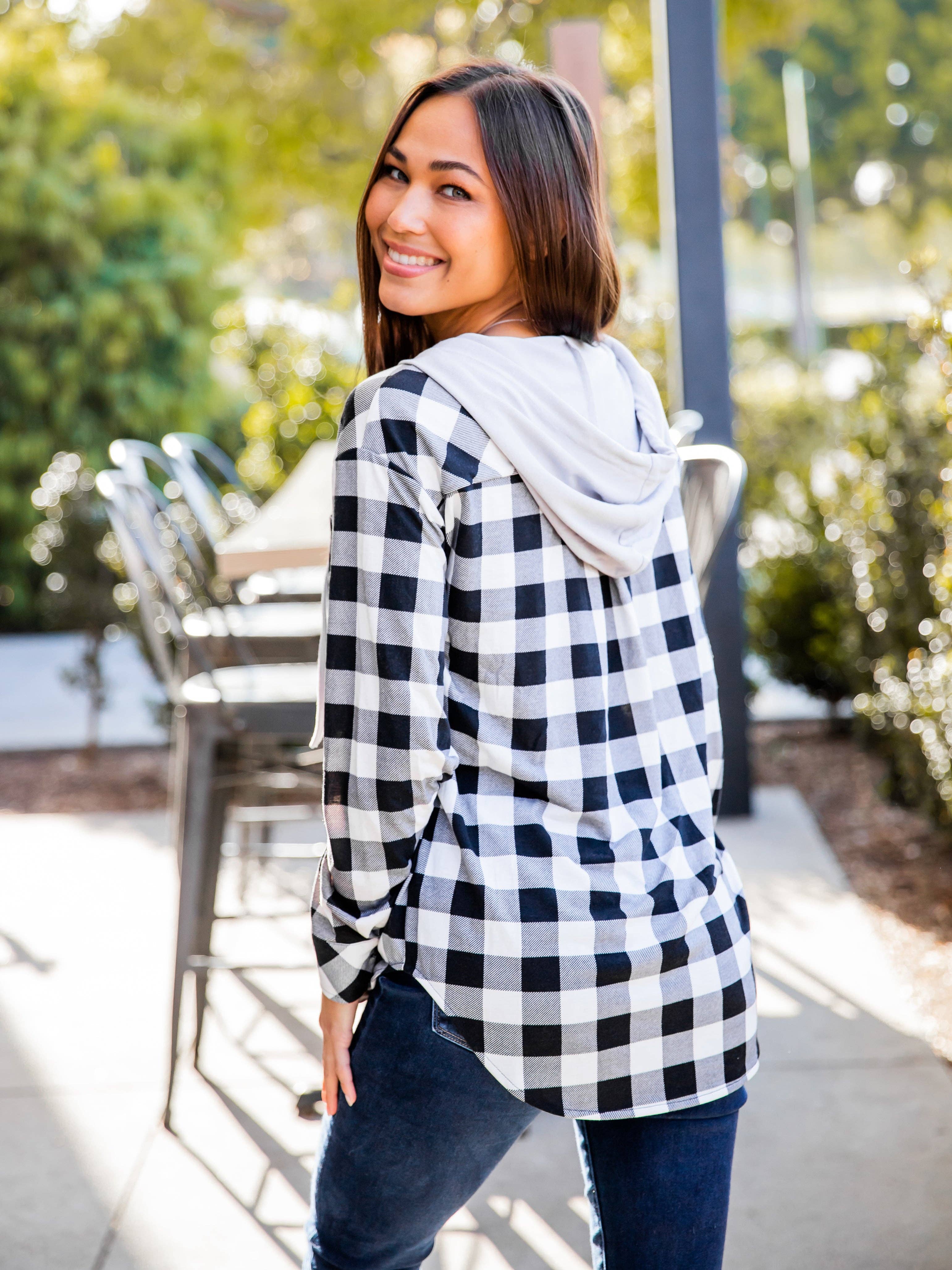 Plaid Gray Hoodie Button Up!