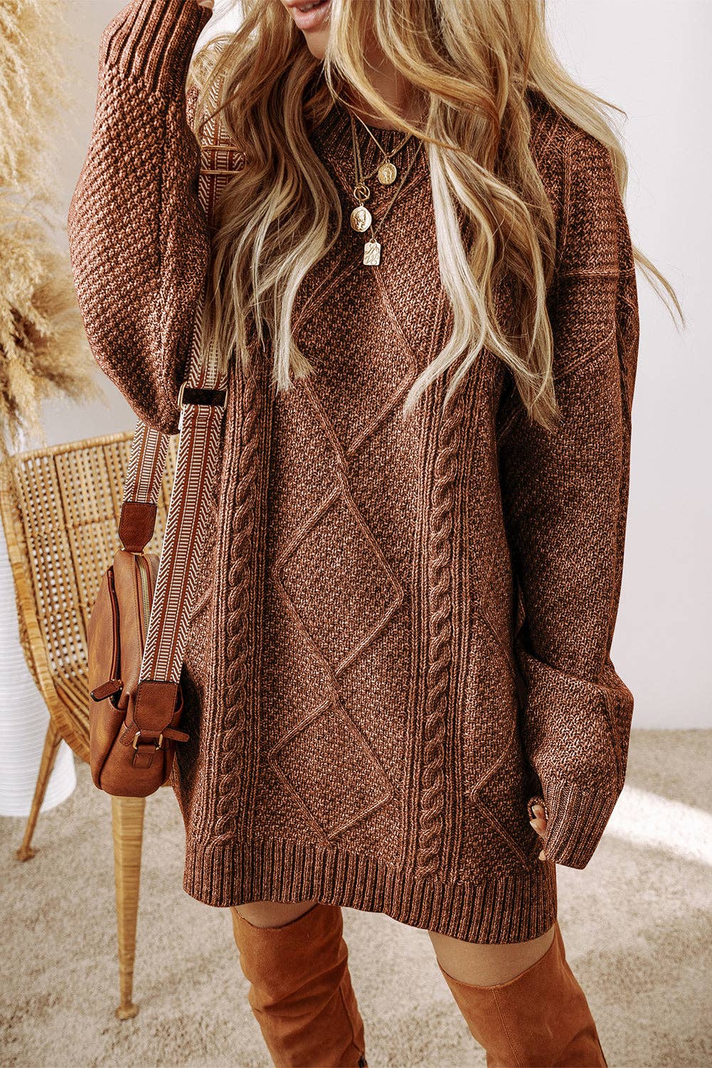 Cable Knit Sweater Dresses: Coffee