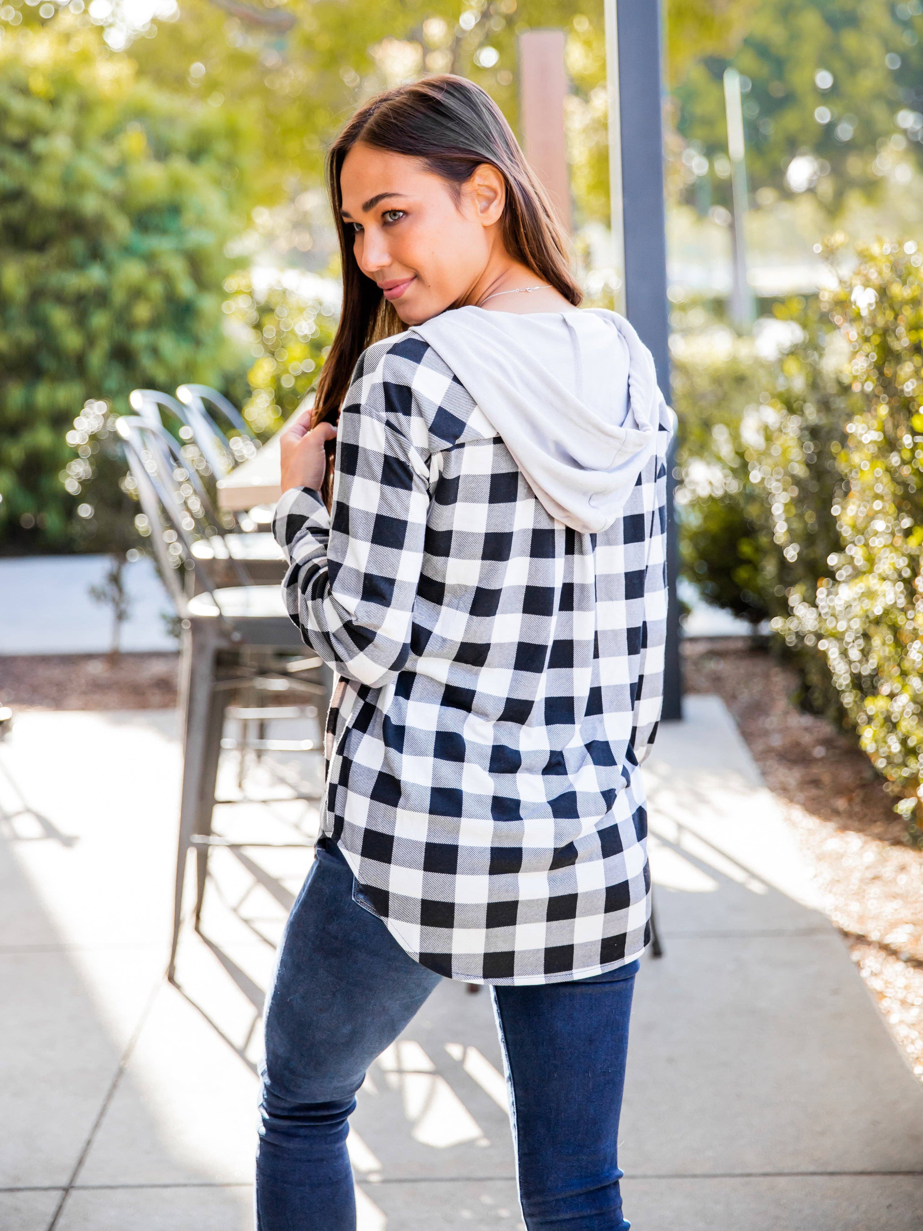 Plaid Gray Hoodie Button Up!