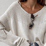 Long Sleeve V-Neck Pullover Light Weight Sweater: SAND