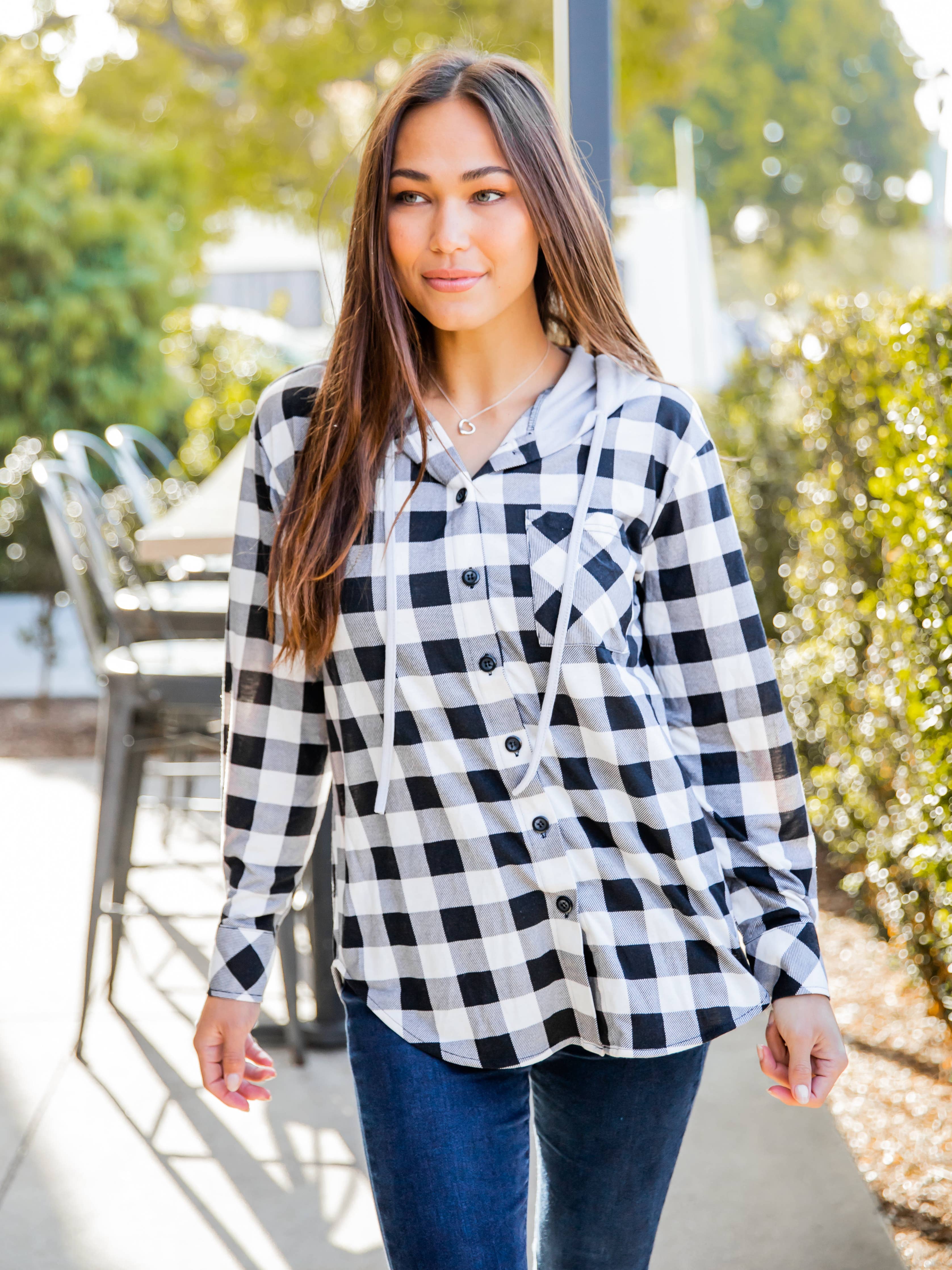 Plaid Gray Hoodie Button Up!