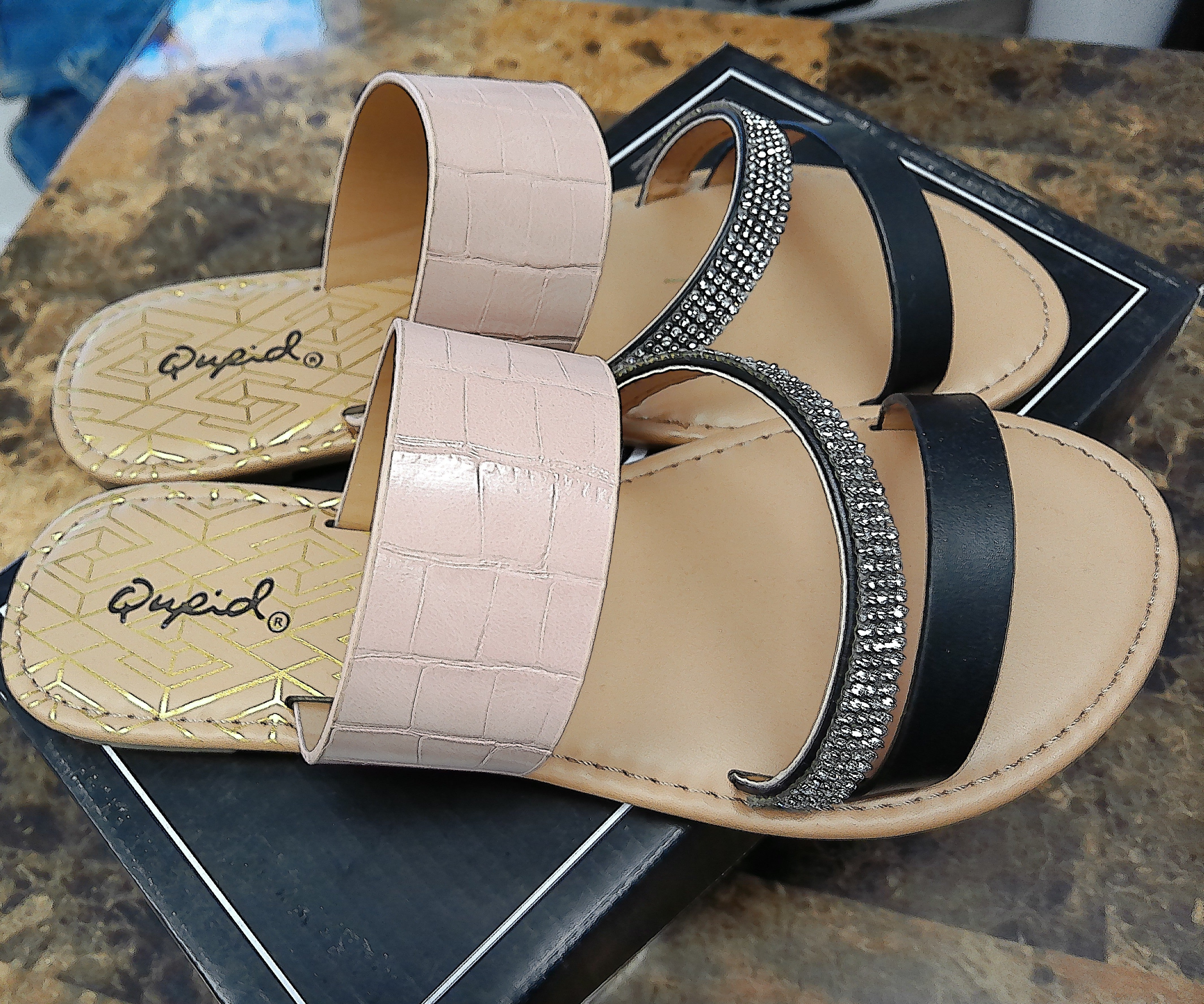 Qupid Blush Pink &amp; Black Sandals