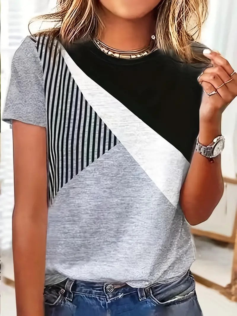 Geometric Pattern Crew Neck T-Shirt,