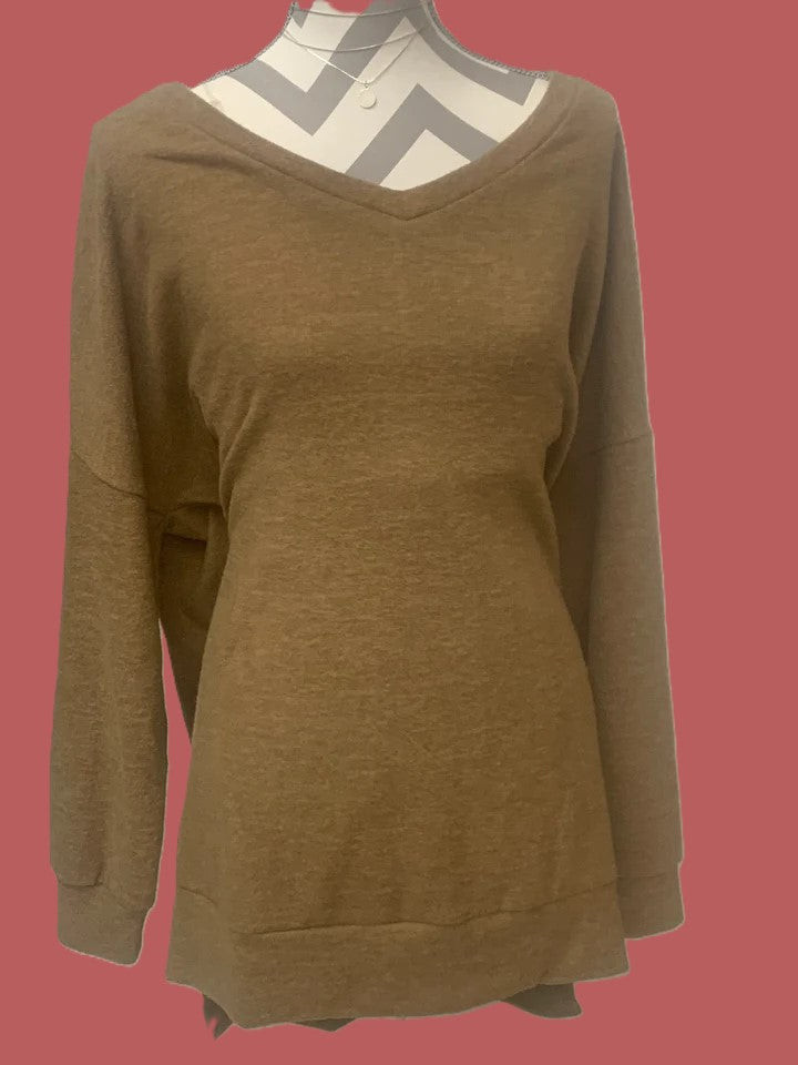 Brown Long Sleeve Top V neck