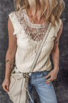 Apricot Guipure Lace Crochet Keyhole Back Top