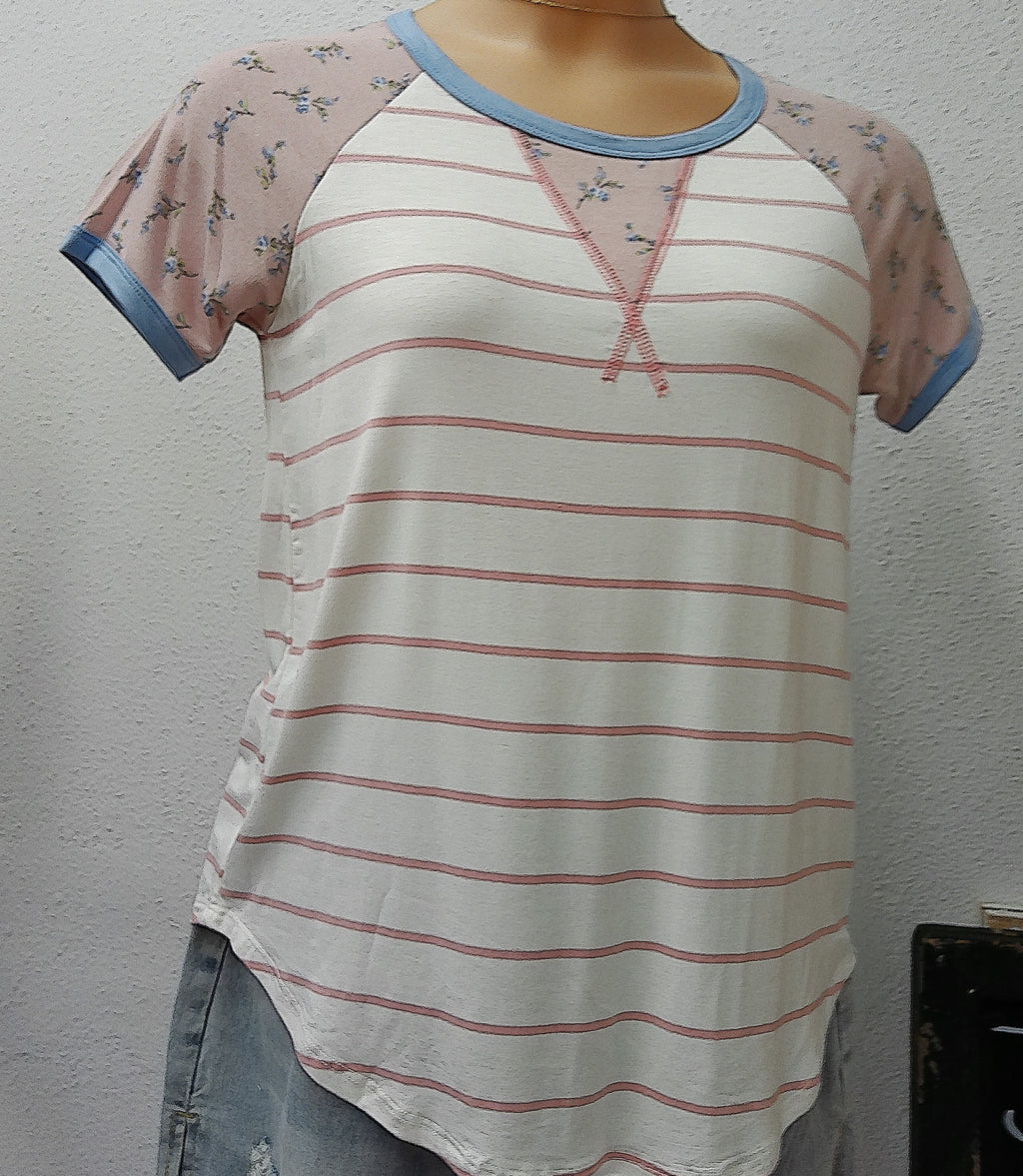 WHITE TOP WITH PINK STRIPES