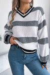 Striped V Neck Long Sleeve Sweater