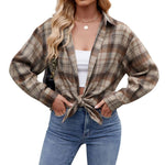 Dravon Boyfriend Plaid shirt jacket Shacket: Khaki