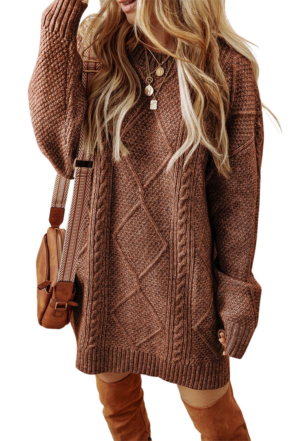 Cable Knit Sweater Dresses: Coffee