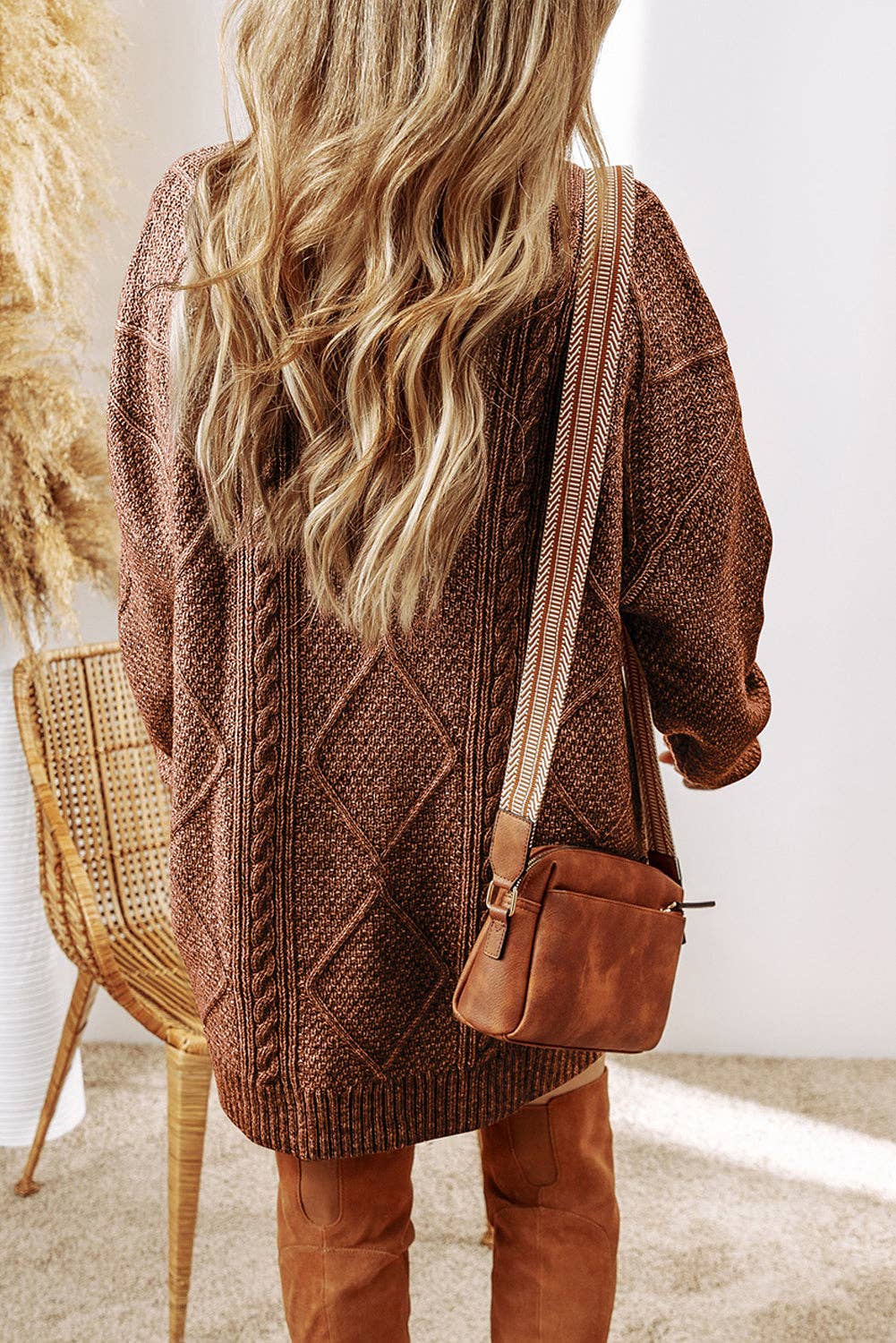 Cable Knit Sweater Dresses: Coffee