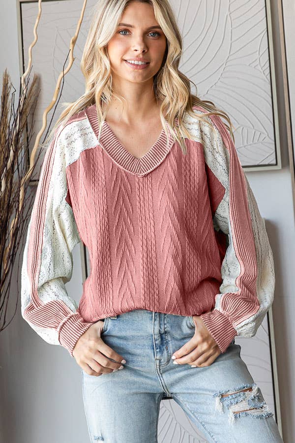 Cabel Knit Top with Lace Detail