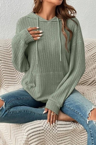 LONG SLEEVE RIB POCKET PULLOVER HOODIE