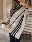 Asymmetrical Hem Poncho Sweater with Crew Neck