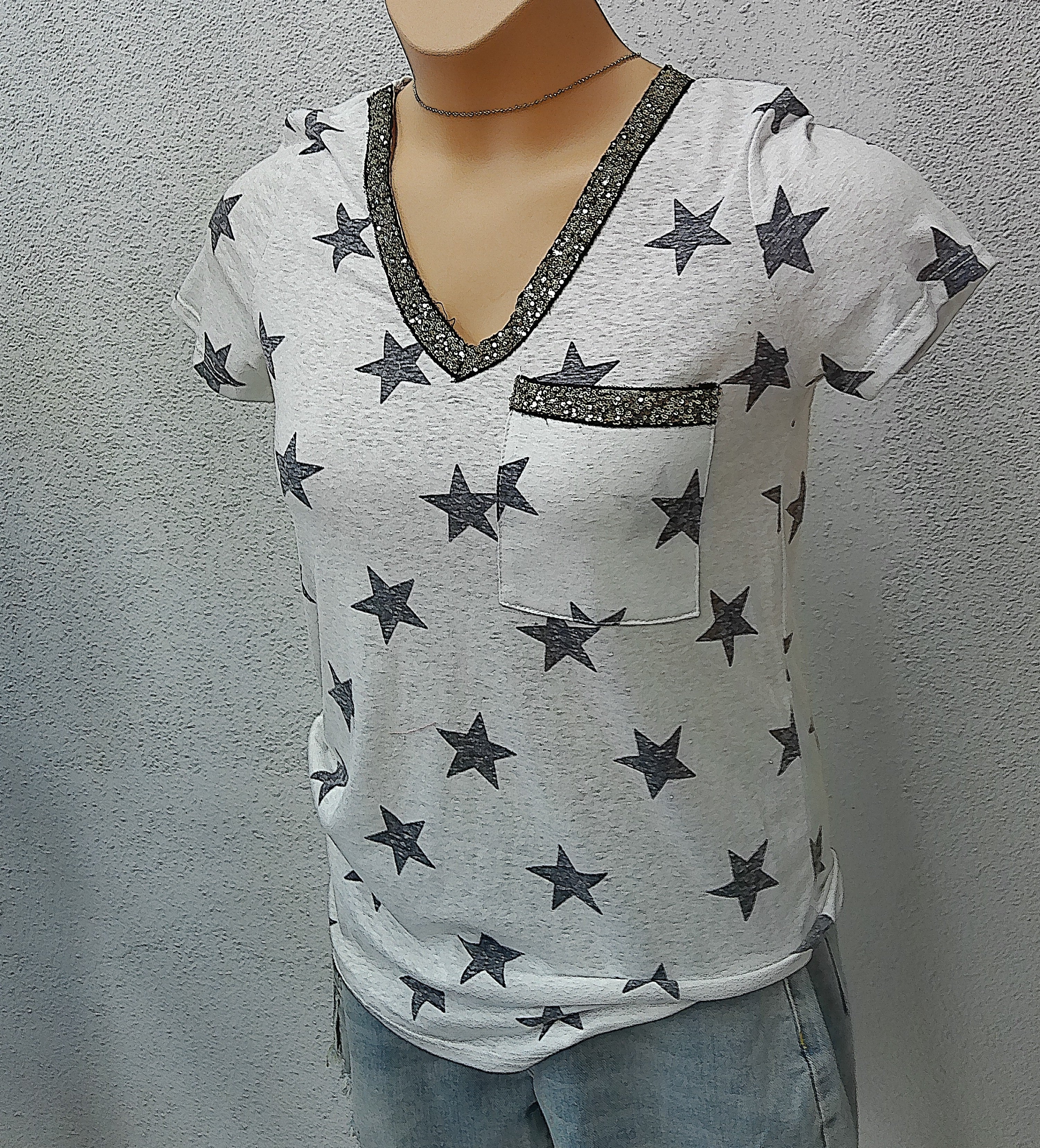 Star Print Crew Neck T-Shirt, Casual Short Sleeve Top For Spring & Summer